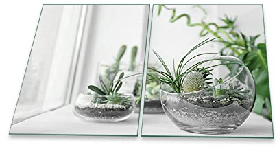 decorwelt | Herdabdeckplatten 2x40x52 cm 2-Teilig Abstrakt Gelb Ceranfeldabdeckung Universal Spritzschutz Glas Deko Elektroherd Induktion für Kochplatten Herdschutz Schneidebrett Sicherheitsglas