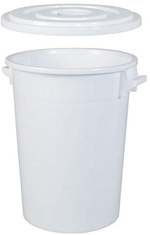 BRB 100 Liter Kunststofftonne mit Deckel, ØxH 520/415x670 mm, weiß, lebensmittelecht