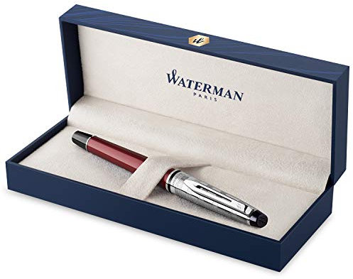 Waterman Expert Deluxe Fountain Pen | Dark Red with Chiselled Cap | Fine Nib | Gift Box