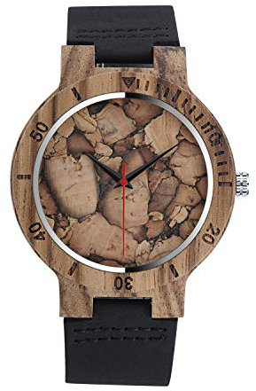 Unendlich U Herren Fashion Bambus Blätter Holzuhr Analog Quarzwerk Armbanduhr mit Lederband Für Männer Vater Ehemann Geschenke