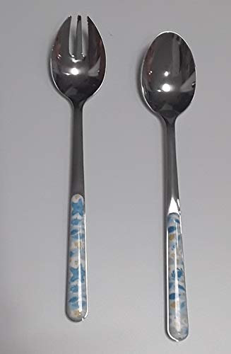 NEVA | BISTROT Mare Collection Set 2 Posate Insalata, Cucchiaio e Forchetta da Insalata, Set Posate in Acciaio Inox, Lavaggio in Lavastoviglie, Decorazione Indelebile, Sfondo Mare