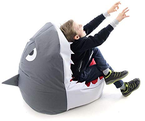 LIVEDECO - Pouf XL pour Enfant, Design Requin Intérieur, Déhoussable, Salon, Chambre, Blanc BiG52