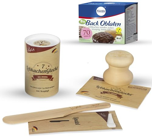 Lebkuchen Backset | Lebkuchenglocke 7 cm mit Spatel & Oblaten | Backzubehör für Plätzchen & Makronen | ideal für Weihnachtsbäckerei & kreative Backideen
