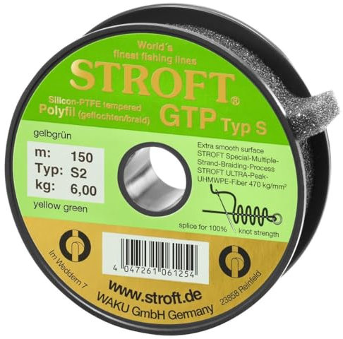 WAKU STROFT GTP S Typ 2 Gelbgrün 150m Geflochtene Angelschnur 6,00 Kg