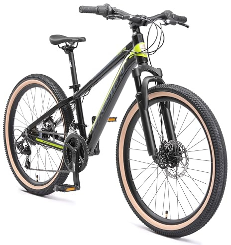BIKESTAR MTB Mountain bike 24 alluminio per bambini 10-13 anni | Bicicletta telaio 12.5 pollici 21 velocità Shimano, hardtail, freni a disco, sospensioni | Nero