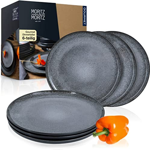 Moritz & Moritz VIDA Dinner Plate Set of 6 Anthracite - Ø 27cm Porcelain Plates for 6, Dishwasher & Microwave Safe - Stylish and Durable Plates for Everyday Use, Ideal for Dinner, Brunch & More