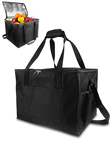 40L Cooler Bag, Large Lunch Cooler Bag with Adjustable Shoulder Strap, 2 Side Holder and Handle Straps Cool Box for Picnic, Ice Packs for Foldable Cooling Bags for BBQ, Party, Camping (Black)