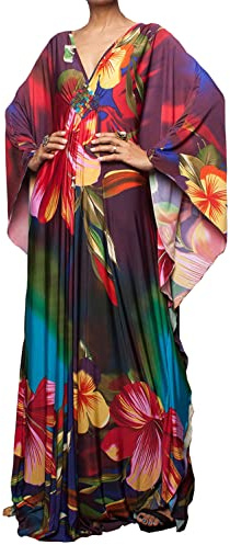 L-Peach Camicia da Notte Oversize da Donna Kaftan Bohemien Maxi Loungewear Abito da Spiaggia