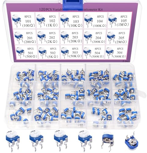 Taiss 15 Values 100-2M Ohm Variable Resistor Potentiometer 6mm Potentiometer Assortment Kit with Transparent Plastic Box
