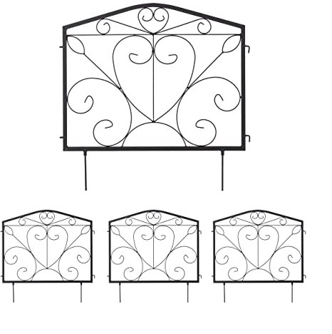 Relaxdays Beetzaun, je HxB: 60 x 60 cm, Metall, Garten Beeteinfassung zum Stecken, 4 dekorative Zaunelemente, schwarz