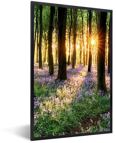 MuchoWow Poster Bilder Wanddeko Deko Wohnzimmer 60x90 cm Wald - Blumen - Lavendel - Sonne - Lila - Natur
