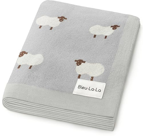 Bleu La La Empfangs Babydecke - 100% Luxuriöse Weichbaumwollstrick Warme Gemütliche Kuscheldecke für Kinderwagen und WiegePuckdecke für Neugeborene Säuglinge und Kleinkinder (Schaf - Grau)
