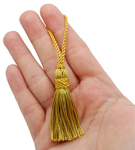 TEXTEX = Borla de Cuquillo con Atado en Cabeza. 5cm de Largo. 100% Rayón. Bolsita de 5 Unidades - (Oro)