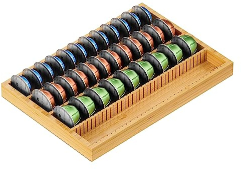 MinBoo Bamboo Coffee Pod Storage Holder Drawer Insert for Counter Compatible Nespresso Vertuo Vertuoline Capsules for Kitchen, Home, Office, Coffee Station