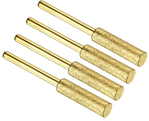 PATIKIL 7/32 Inch Diamond Chainsaw Sharpener, 4 Pack Titanium Plating Sharpening Stone Polishing Grinding File Tool, Golden