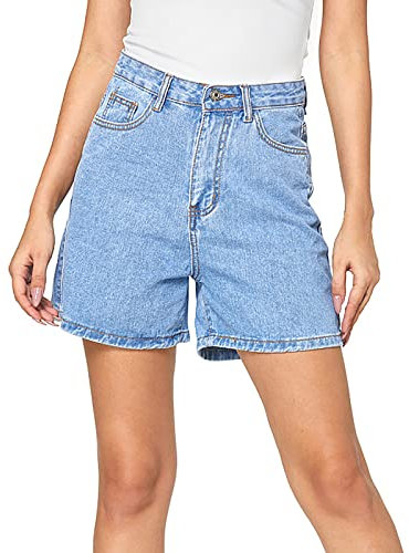 Generisch Jeans Shorts Damen Basic Jeans Kurze Hosen High Waist Kurze Hose Hotpants Shorts Kurze Jeans Strecken Zerrissen Rollsaum Waschung Jeans Shorts mit Taschen(D Blau,S)