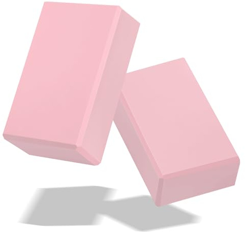 Biguphate 2 Pack 3x6x9IN EVA Foam Yoga Block Supportive Latex-Free with Stretch Band, Non-Slip Exercise Blocks for Pilates, Meditation, Balance, Stretching and Deep Poses (Pink)