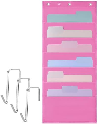 Mr. Pen - Organizer da parete da appendere, 6 tasche, rosa, 3 ganci per porta inclusi, organizer per documenti da appendere alla porta, organizer per cartelle da parete, organizer per cartelle da