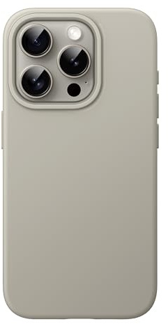 JETech Silikon Hülle für iPhone 15 Pro Max, Titan Natur | Seidig Weiches Gefühl, Stoßschutz, Kratzfest, Mikrofaser-Innenfutter