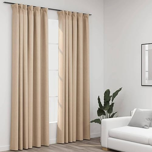 Homgoday Tende Oscuranti con Ganci Effetto 2 pz Beige 140x245 cm, Mobili per Casa Interno Esterno Soggiorno Camera da Letto