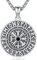 Wikinger Kompass Kette für Herren 925 Sterling Silber Viking Kompass Vegvisir Anhänger Rune Amulett Wikinger Schmuck für Herren Damen