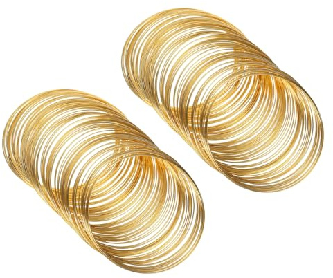 PATIKIL 100 Hilos de Memoria 2 piezas de Alambre de Joyería de 0.6mm (22 calibre) Alambre de Acero para Hacer Joyas Pulseras Manualidades de Bisutería Dorado