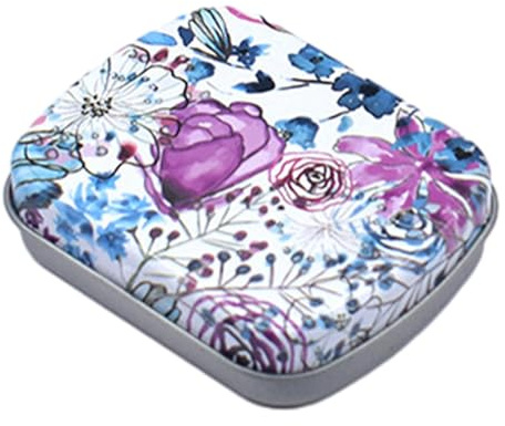 Colcolo Small Tin Box Container with Lid Organizer Candle Tin Rectangular Mini Tin Box Metal Hinged Tin Box for Tea Key Home Storage, Violet Color Rose