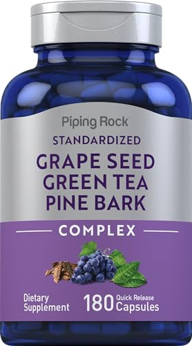Piping Rock Grape Seed, Green Tea & Pine Bark Complex | 180 Capsules | Standardized Extract | Non GMO, Gluten Free Supplement