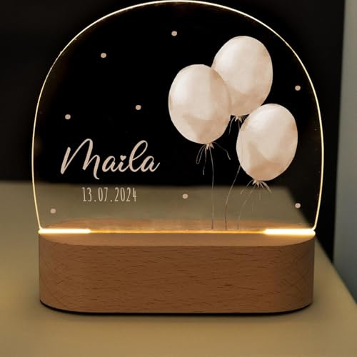 Bärenfreunde® - Personalisiertes Nachtlicht für Babys - Individuelle Nachttischlampe für Kinder - Personalisierte Geschenke Kinder - Babygeschenk - Geschenk zur Geburt (Luftballons Beige Punkte)