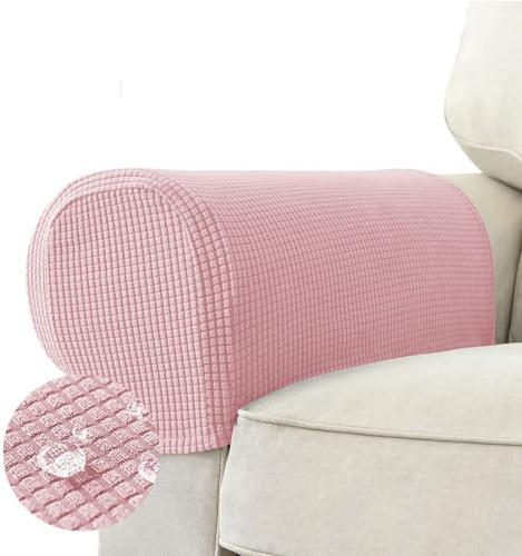 Fansu Funda para Reposabrazos de Sofá 2 Piezas de Jacquard Impermeable, Elástico Funda para Brazos, Lavable y Antimanchas Protector de Reposabrazos para Sofá, Sillón, Muebles (Rosa Claro)