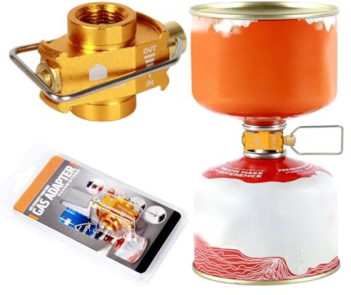 Lvjkes Gaskartuschen Adapter, Gasflaschen Adapter, Gas-Restgas-Sammlung, Mit Abgasfunktion, Hohe Und Niedrige TemperaturbestäNdigkeit, Geeignet FüR Camping, Picknick, Rucksackreisen (Gold)
