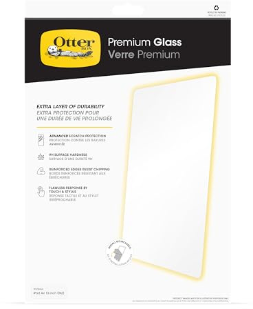 OtterBox Premium Glass Displayschutz für iPad Air 13 Zoll (2024 M2, 2025 M3), gehärtetes Glas, hervorragender Kratzschutz