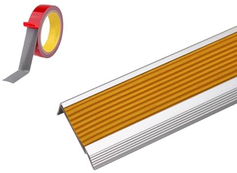 Marchette Escalier Profilé De Nez De Marche Corniere Aluminium, Forme En L Profil Des Bords Marches Antidérapant Bande De Bordure，Pour Les Bords D'escalier Extérieurs Ou Intérieurs(Color:Yellow,Size:W