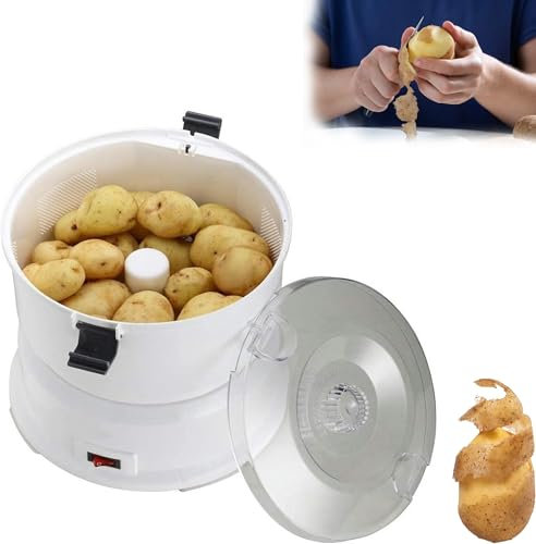 ANGDI Electric Potato Peeler, Potato Rumbler Automatic Potato Vegetable Peeler, Electric Slicers Salad Rotating Machine, Vegetable Peeler with Container, Capacity of 1Kg Fast Peelin
