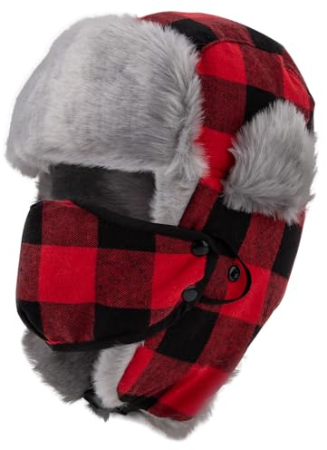 NONMON Unisex Winter Fliegermütze mit Ohrenklappen und Winddichte Abnehmbarer Gesichtsmaske, Warme Kunstfellmütze Bomber Hut Damen Herren Trappermütze für Skifahren Outdoor Aktivitäten