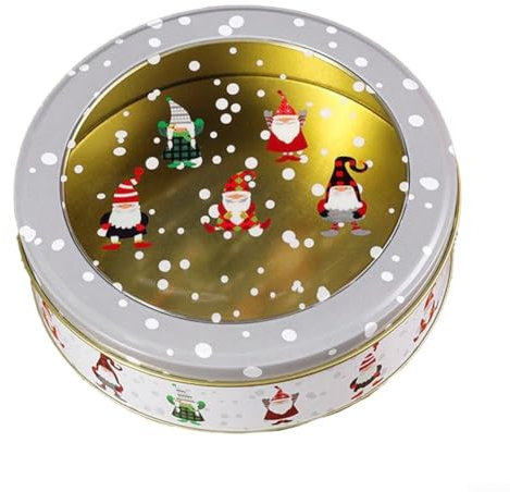 PETSTIBLE Scatola di latta rotonda in metallo con simpatico design natalizio per dolcetti e conservazione delle vacanze (C)