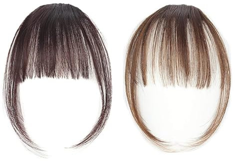 Clip in Bangs, Clip in Fransen Echthaarverlängerungen, Haarverlängerungen für Frauen, für Frauen, 2 Stück (Hellbraun, Dunkelbraun)