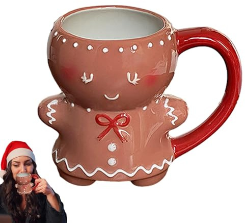 Lebkuchenbecher,Lebkuchenbecher Kreative Wintertasse - Weihnachts-Lebkuchen-Kaffeetasse, Cartoon-niedliche Keramik-Lebkuchenmann-Weihnachtstassen Für Tee, Kaffee