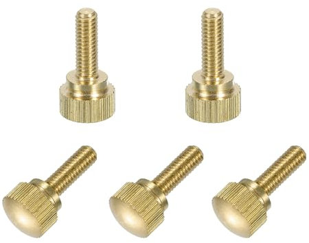 sourcing map 5 tornillos de latón moleteados, pernos de hombro M4 x 12 mm, pernos de agarre escalonado, sujetadores de latón macizo moleteado de diamante para electrónica, mecánica