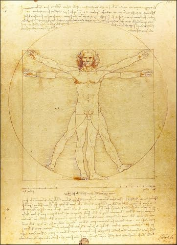 KUSTOM ART Quadro da Tavolo o da Parete Serie Pittori Famosi Leonardo Da Vinci l'Uomo Vitruviano Stampa su Legno 30x21cm