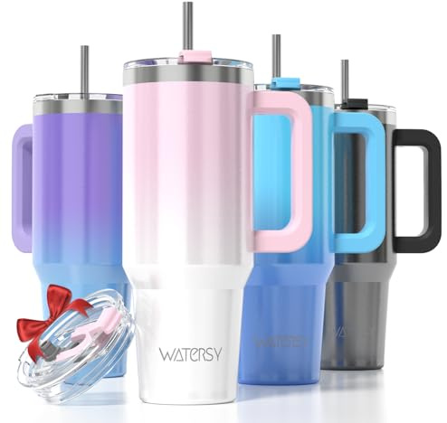 WATERSY 891 ml Vaso con Pajita, Taza de Café con Asa, Vaso Termico Acero Inoxidable para Frío y Caliente, Termo de Agua Doble Pared, 30oz Travel Mug para Gimnasio, Viaje (Blanco Brillante)