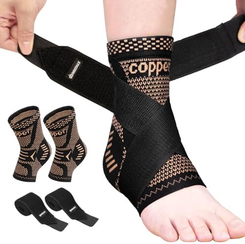 Ankle Brace for Women Men, 2 Pack Ankle Support Brace for Sprained Ankle, Plantar Fasciitis, Running, Football, Achilles Tendon Support for Achilles Tendonitis, Copper Infused, M