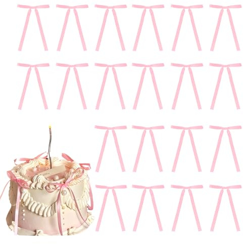 Kinretixia 20 Stück Rosa Cupcake Topper mit Schleife, Cupcake Picker, für Brautparty, Babyparty, Kuchen, Dessert Picker, Dekoration für Baby Mädchen, Geburtstag, Hochzeit