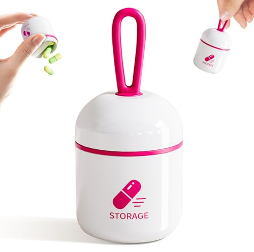 ONTERATE Portapillole Portachiavi, Piccolo Portapillole Contenitore Organizer per Borsa, Divisore Rimovibile, Sigillo in Silicone Anti Umidità Mini Flacone per Pillole per Campeggio Viaggio (Fucsia)
