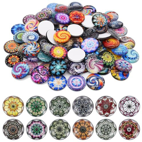 AEIOPRS 50 Pcs Glassteine Runde Mosaik Kuppel Glas Cabochons für Fotoschmuck und Deko 12mm Gemischte Farbe Bunt Blumenserie