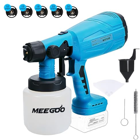 MEEGOO Cordless Paint Sprayer for Fence, Furniture, cabinets, Walls, etc. (Battery Not Included) -Blue Compatible with Makita Batteries