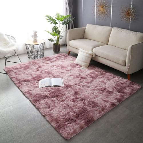 Moderner Plüsch-Teppich für Wohnzimmer, Schlafzimmer, rutschfest, weich, gemütlich, Bettvorleger für Wohnzimmer, Schlafzimmer, Mädchen und Jungen (40 x 60 cm, Batikfärbung, Anthrazit)