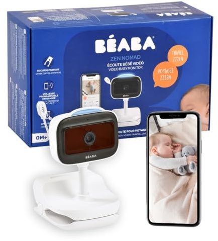 BEABA, Baby Monitor Wireless Video Ascolto con Clip, Nomade, Visione Notturna, App Mobile, Luce Notturna Colorata, Walkie Talkie, Ninne Nanne Ninne Nanne, Termometro, Controllo Umidità, Batteria 6h