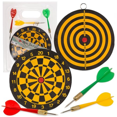 MIJOMA Mini-Dartspiel mit 3 Metall-Darts – beidseitige Holz-Zielscheibe Ø 15 cm – klassisches Wurfspiel für Jugendliche & Erwachsene – Indoor & Outdoor