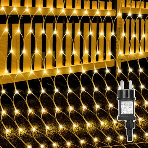 Rete Luminosa Natale Esterno 3.5x1.5M 360 LED Rete Luci con Spina, Funzione Timer e Memoria, 8 Modalità Rete Luci Albero di Natale Impermeabile Tenda Luminosa per Balcone Giardino Soffitto Terrazza